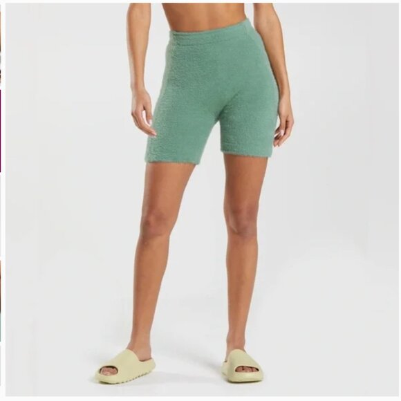 Gymshark x Whitney Simmons Eyelash Knit Shorts Women's Med Green Fuzzy Athletic - Picture 2 of 15